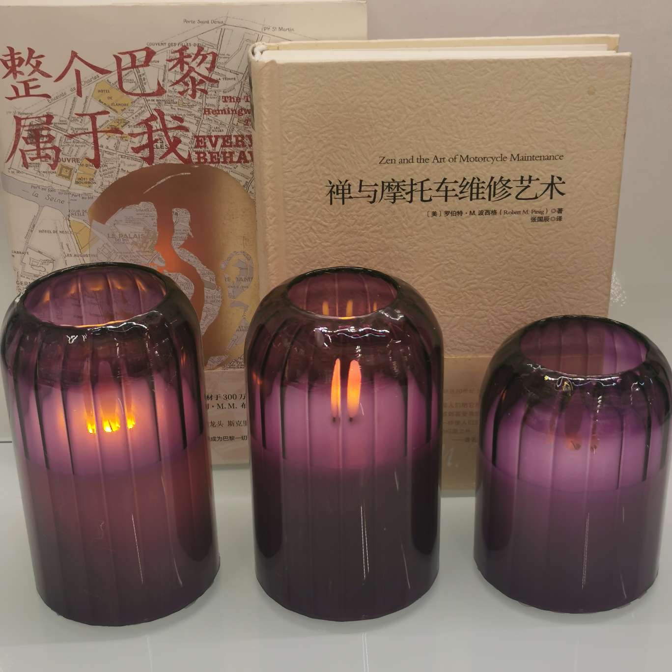 凹头条纹摇摆紫色玻璃杯蜡LED电子蜡烛灯详情图3