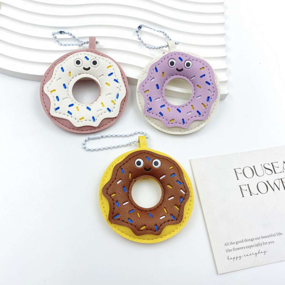 Creative handmade leather doughnut pendant, diy trendy mobile phone chain bag hanging, keychain hanging material, keychain accessories Specification image