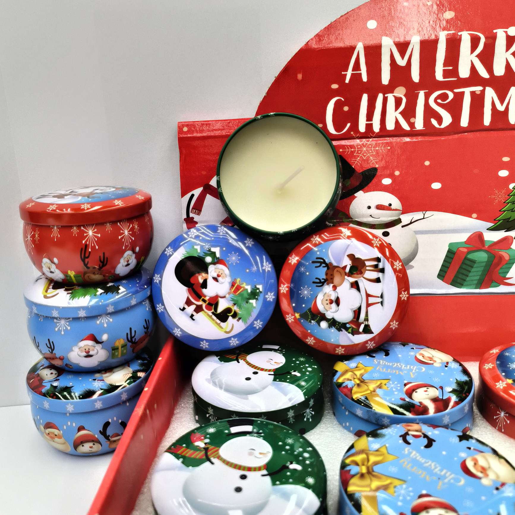 办公文化氛围布置用品香薰蜡烛生日派对果冻蜡烛香薰蜡烛装饰用品创意蜡烛铁罐蜡，圣诞蜡烛，节日氛围蜡烛，铁罐蜡烛，圣诞节日蜡产品图