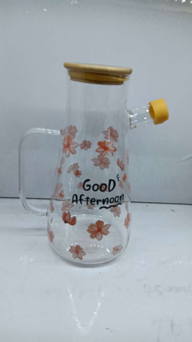 高硼硅玻璃油壶粉花黄花油壶玻璃油壶居家日用品厨房用品详情图2