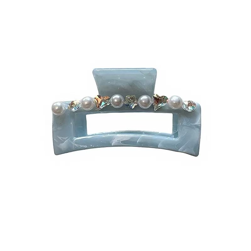 Korean-style haze blue acrylic water diamond grab clip, large square shark clip, back head plate hair clip headwear detail image 4
