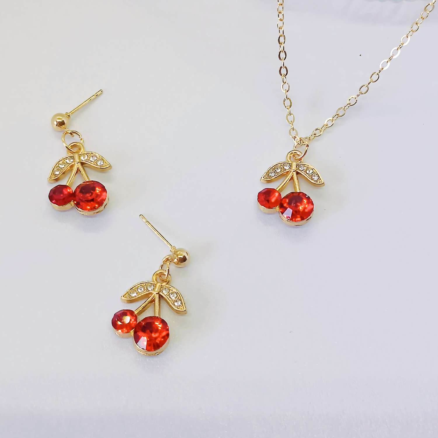 Fashionable, exquisite and trendy accessories: Cherry earrings, necklace set, oil-dripping, simple ear needles, earrings, and other feminine and versatile trendy items detail image 2