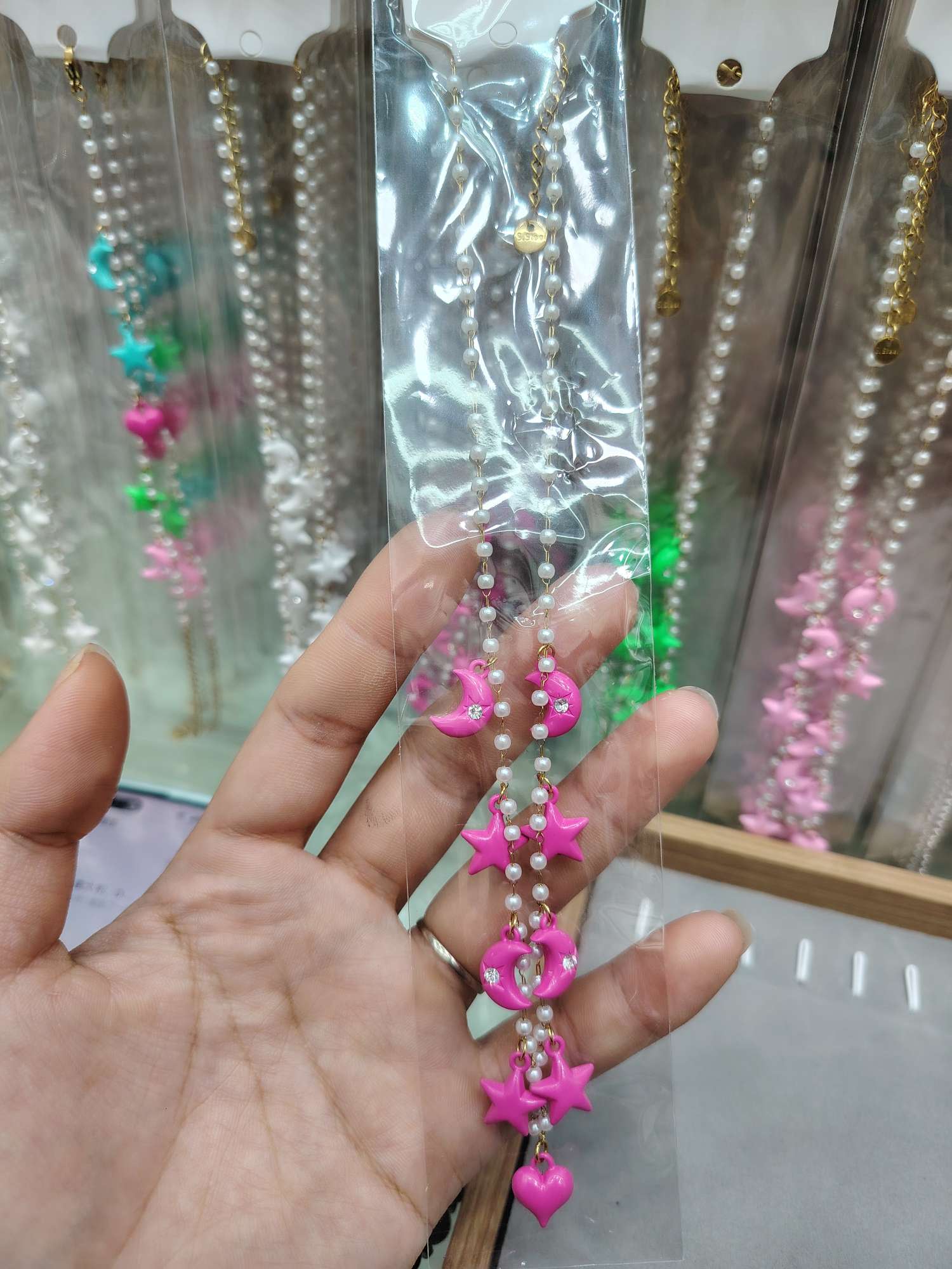 月亮星星多巴胺配色项链不锈钢项链