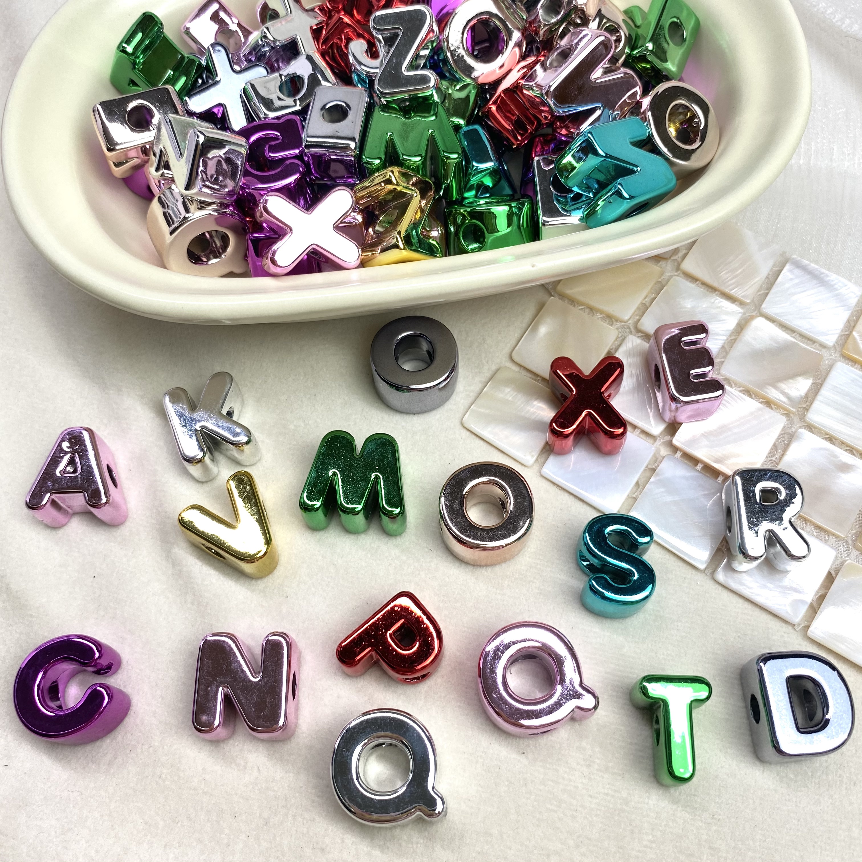 diy acrylic electroplated metal letter beads/mobile phone chain keychain bag hanging decorative accessory material loose beads Specification image