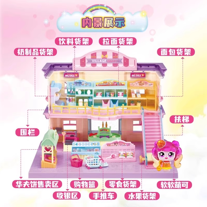 Authentic Marvel and Rui Magic Sweetheart, Mengke Supermarket, Simulated House, Dessert House, Cute Girl, Little House, Double-decker supermarket, toy wholesale 604403 details Picture
