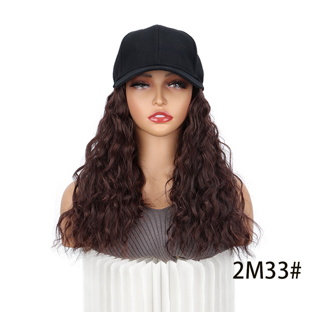 Wholesale of synthetic fiber wigs, women's baseball caps, one-piece medium-length water ripple baseball cap covers, and wigs in stock detail image 2