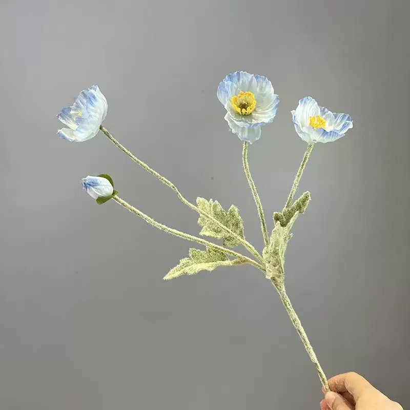 Factory store artificial flowers: 4 poppies, velvet flowers, home soft furnishings, wedding flower art, artificial flowers, fish beauty vase flowers Item Picture