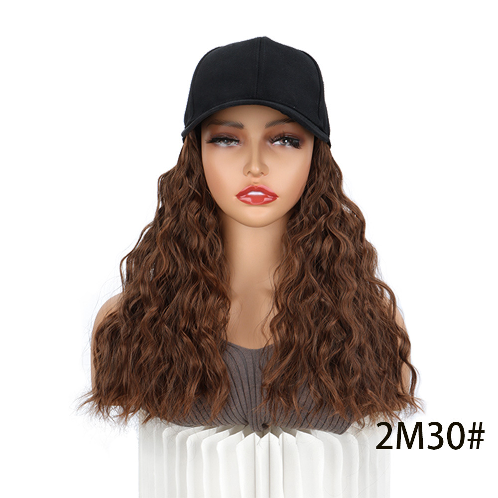 Wholesale of synthetic fiber wigs, women's baseball caps, one-piece medium-length water ripple baseball cap covers, and wigs in stock detail image 1