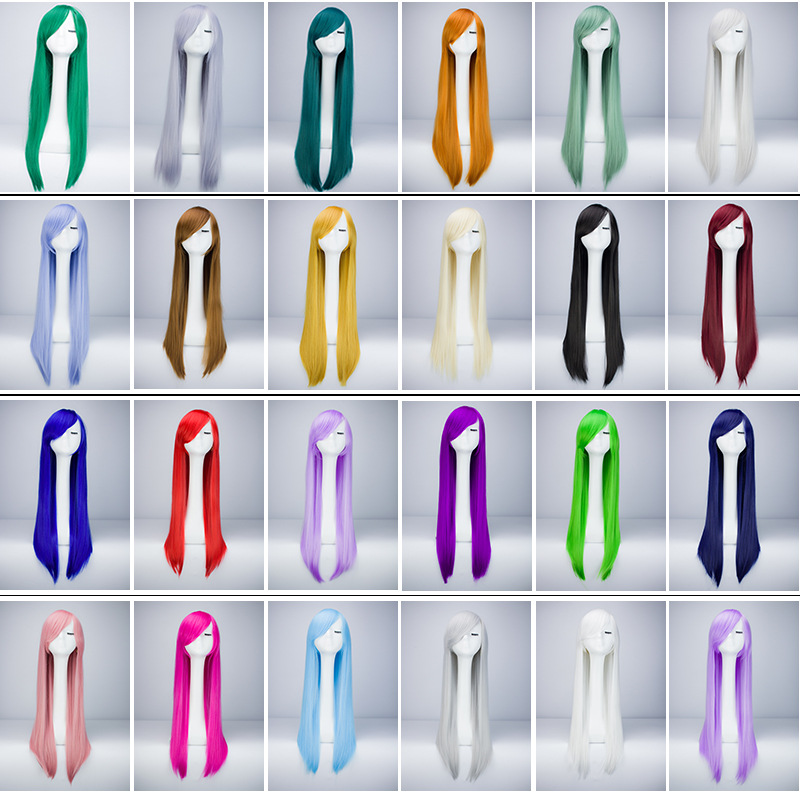 Aliexpress cos wig, versatile 80c color long straight hair, a popular high-temperature silk anime wig for foreign trade details Picture
