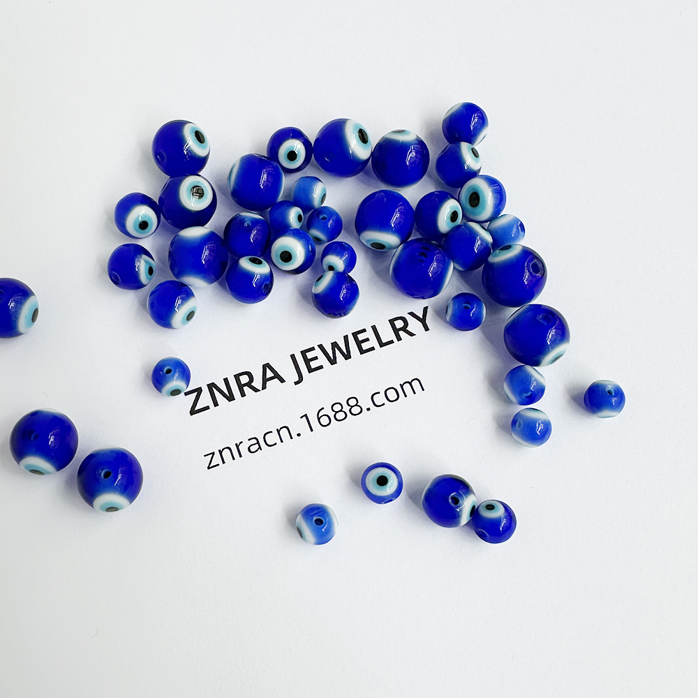 Blue-eye glass bead accessories, Devil's Eye straight hole round bead bracelet, necklace, keychain jewelry and accessories in stock details Picture