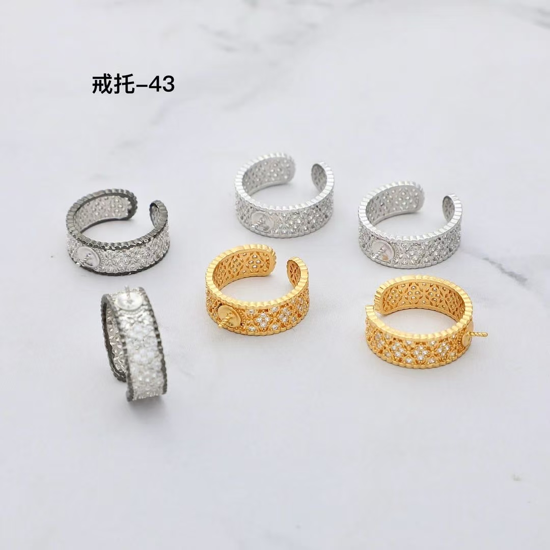 diy配件 S925纯银优雅蕾丝珍珠戒指空托 轻奢气质戒指戒托半成品