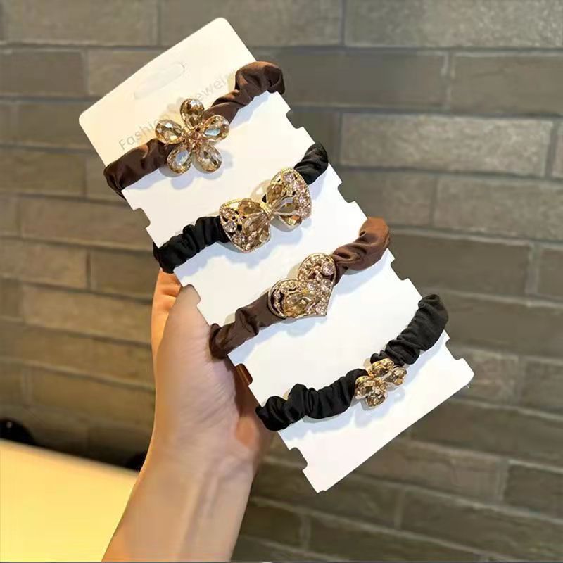 Korean version water diamond large intestinal hair band, elegant thick hair tie, hair accessory, bow, rubber band, geometric headwear, adult ponytail hair tie Specification image