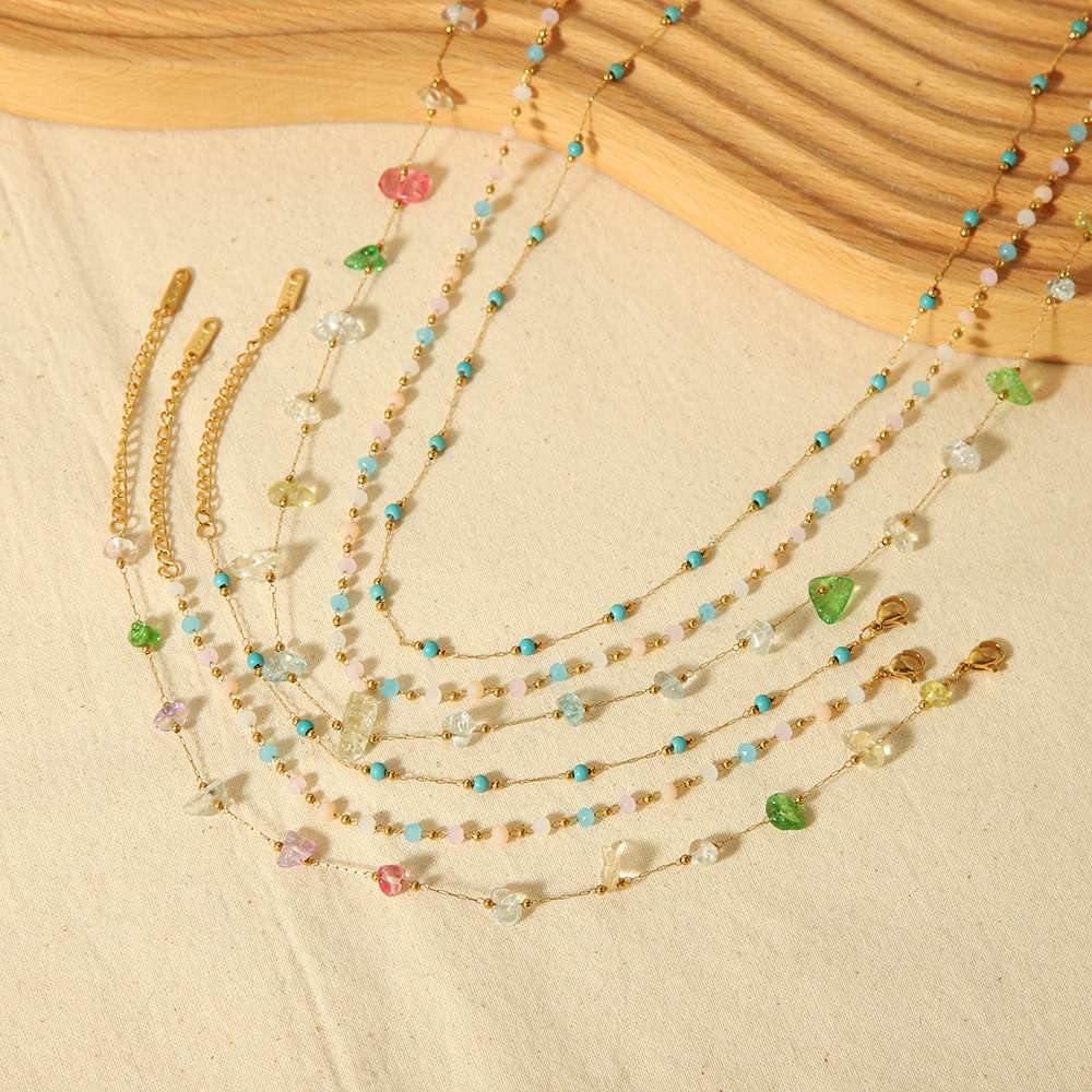 真空炉内金锆石项链不锈钢项链时尚百搭项饰品女款简约潮流天然石水晶松石INS手工链