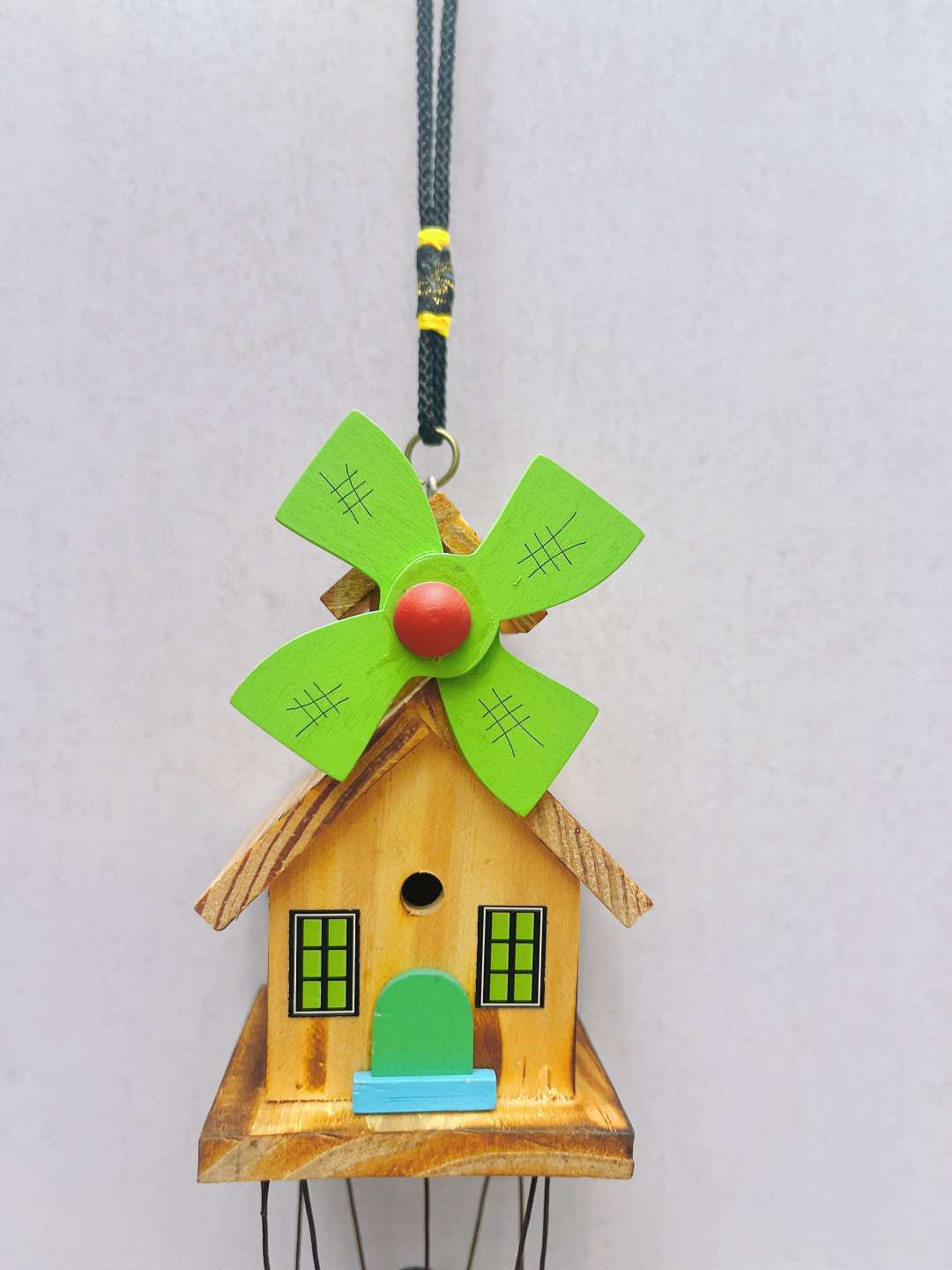 Rural life wooden wind chime log cabin pendant detail image 4
