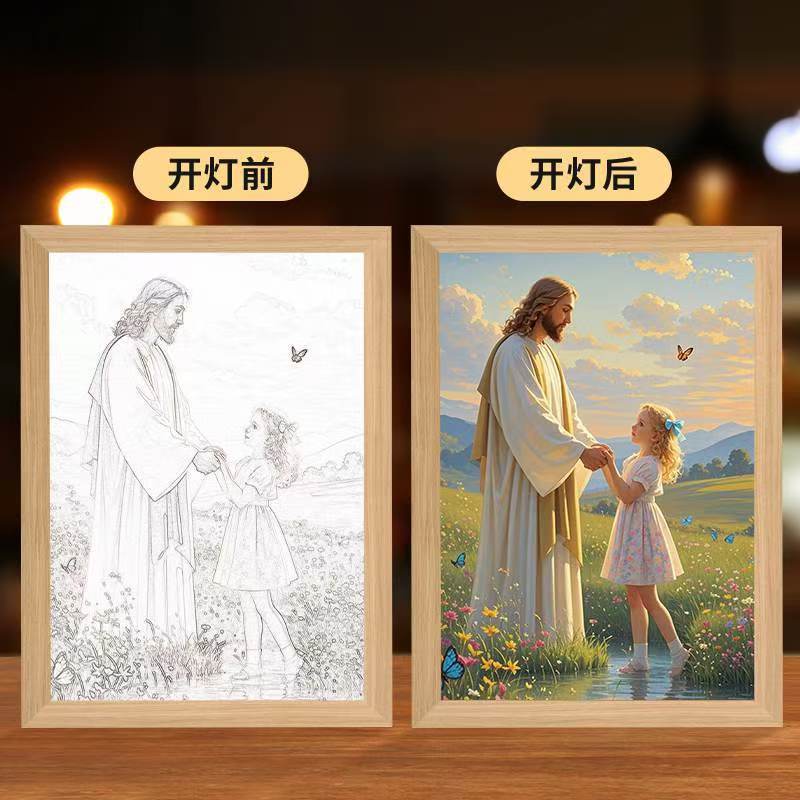 宗教灯光画 定制灯光画  密度板灯光画 处理灯光画 灯光画相框详情图7