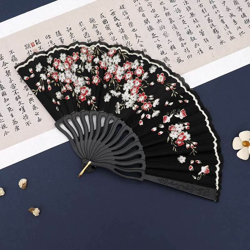 彩杆梅花中國風工藝品扇禮品折扇塑料古風扇折疊扇手工扇裝飾送禮創意家居擺件