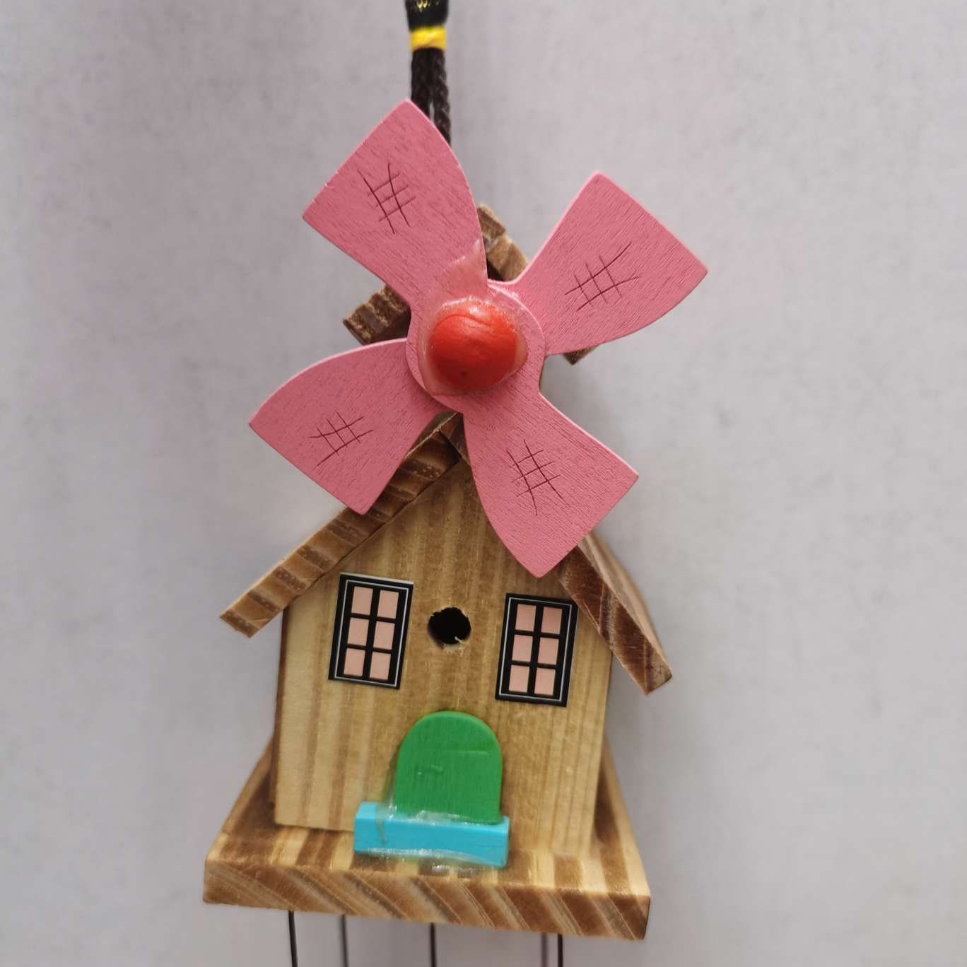 Rural life wooden wind chime log cabin pendant detail image 5