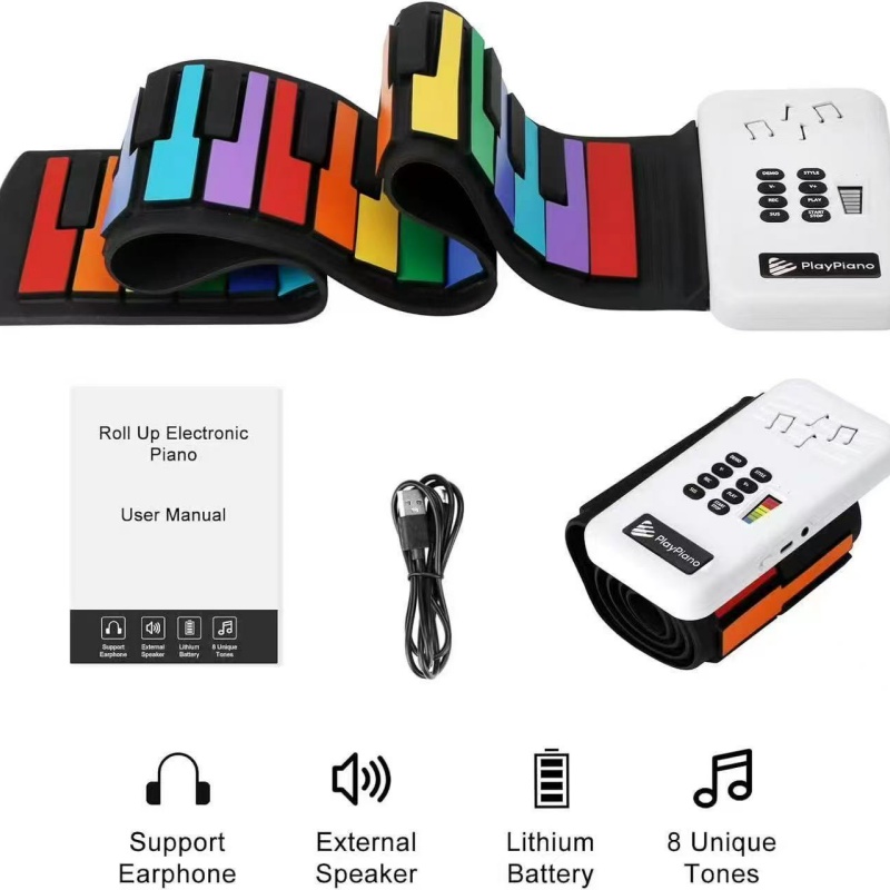 49手卷钢琴加厚硅胶彩虹儿童入门便携式琴键折叠电子琴跨境批发