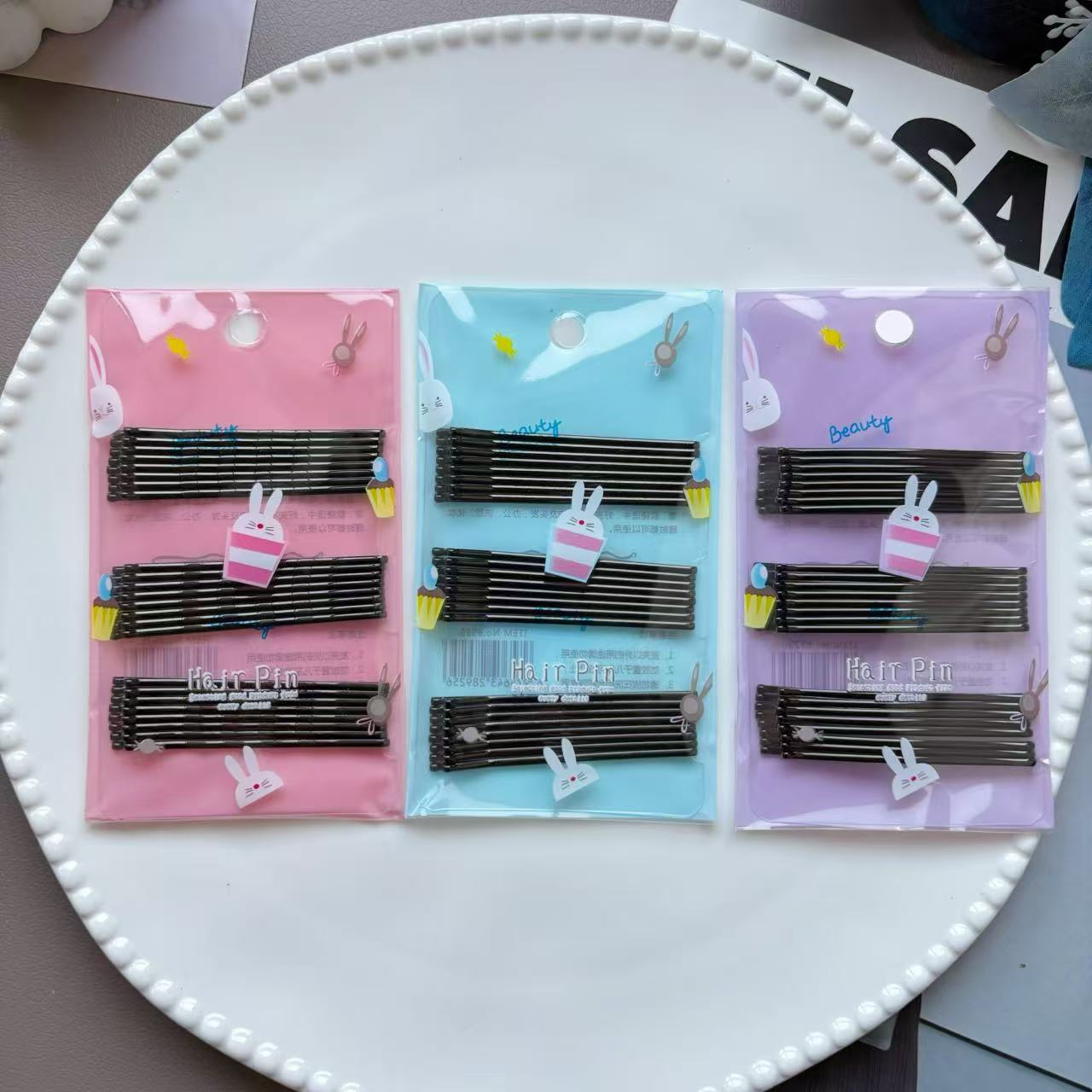 2025新款简约时尚经典发夹黑色一字夹 造型夹 卡通可爱包装 24支/包