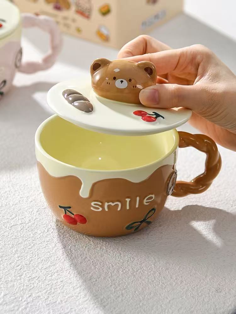 The latest cute, sweet, and adorable cartoon breakfast cup with a lid is creative, individualistic, trendy, and has a high level of appearance for girls. It is a Mark ceramic cup, suitable for home and office use, and can be given as a souvenir for couples and friends Specification image