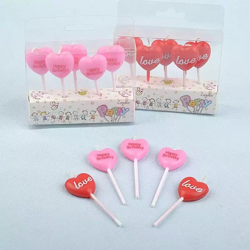 5个爱心小蜡烛，生日用品、生日装饰、生日套装文生日家庭蜡烛套装礼盒香薰礼品家居装饰派对蜡烛