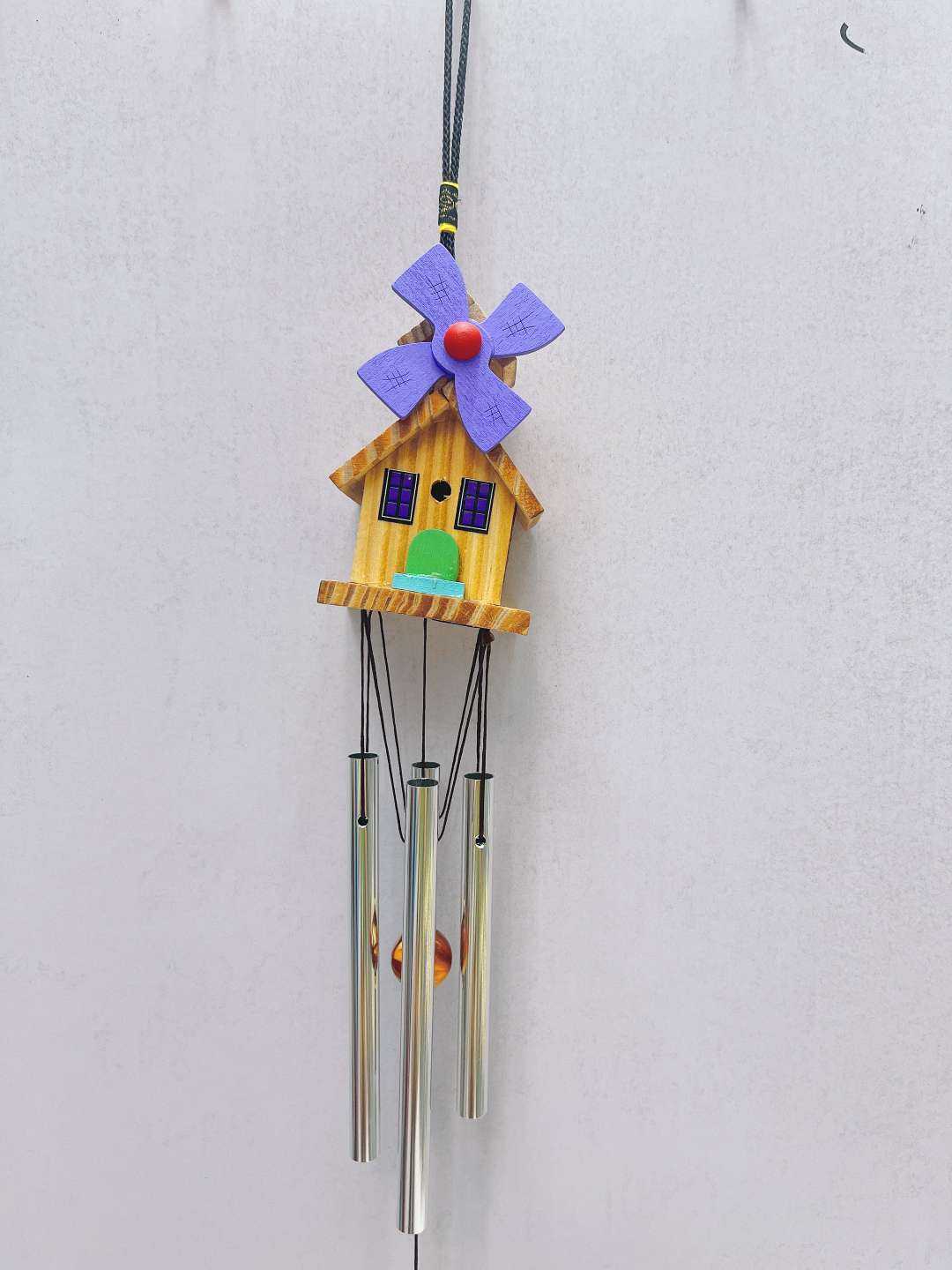 Rural life wooden wind chime log cabin pendant detail image 3