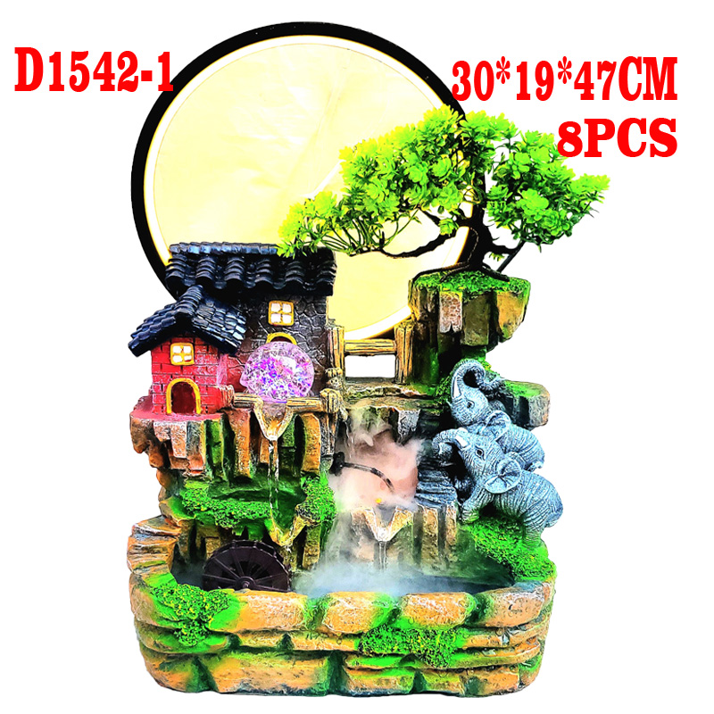 假山喷泉/耶稣/树脂摆件/加湿器/摆件树脂白底实物图