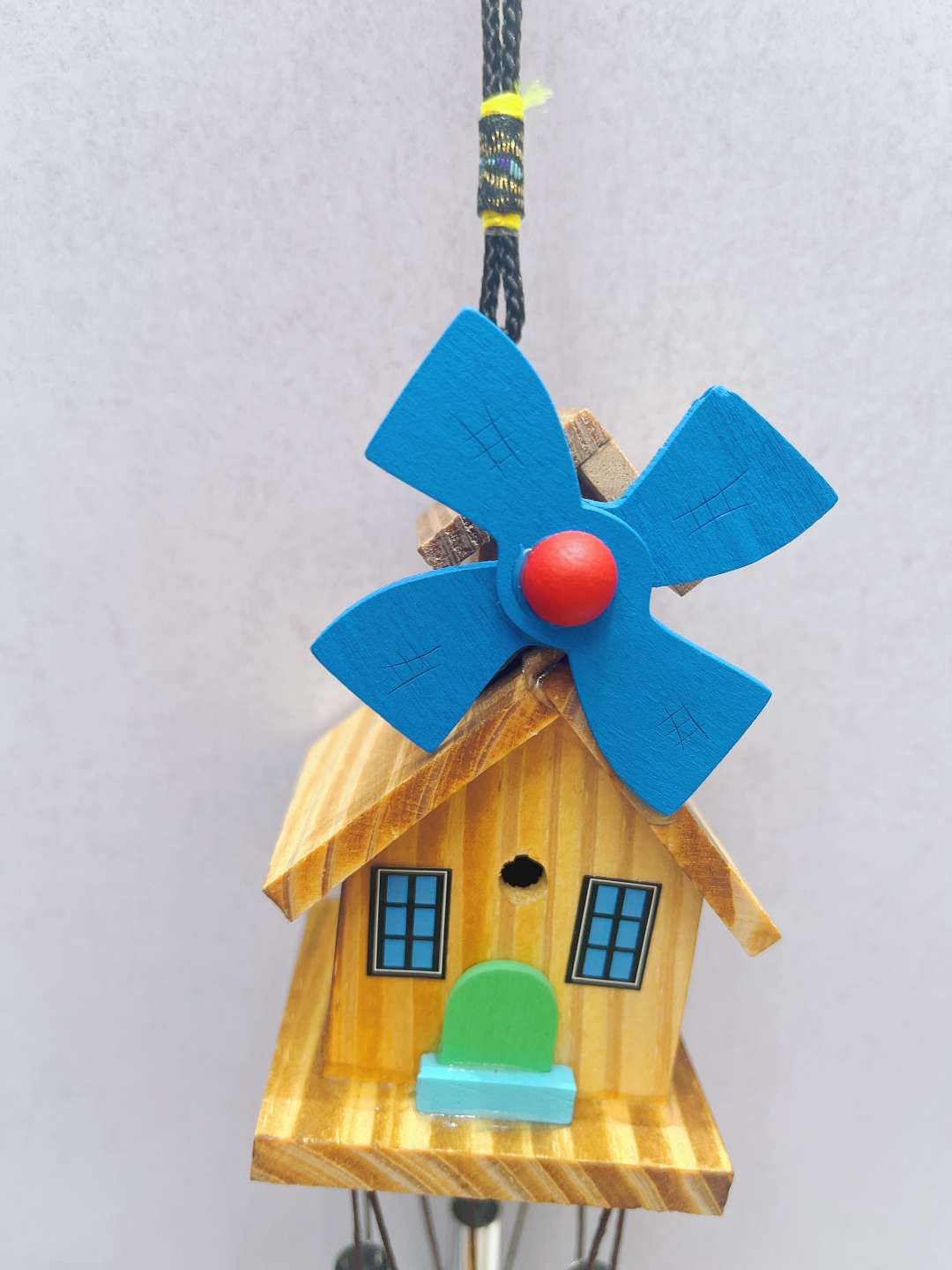 Rural life wooden wind chime log cabin pendant detail image 6