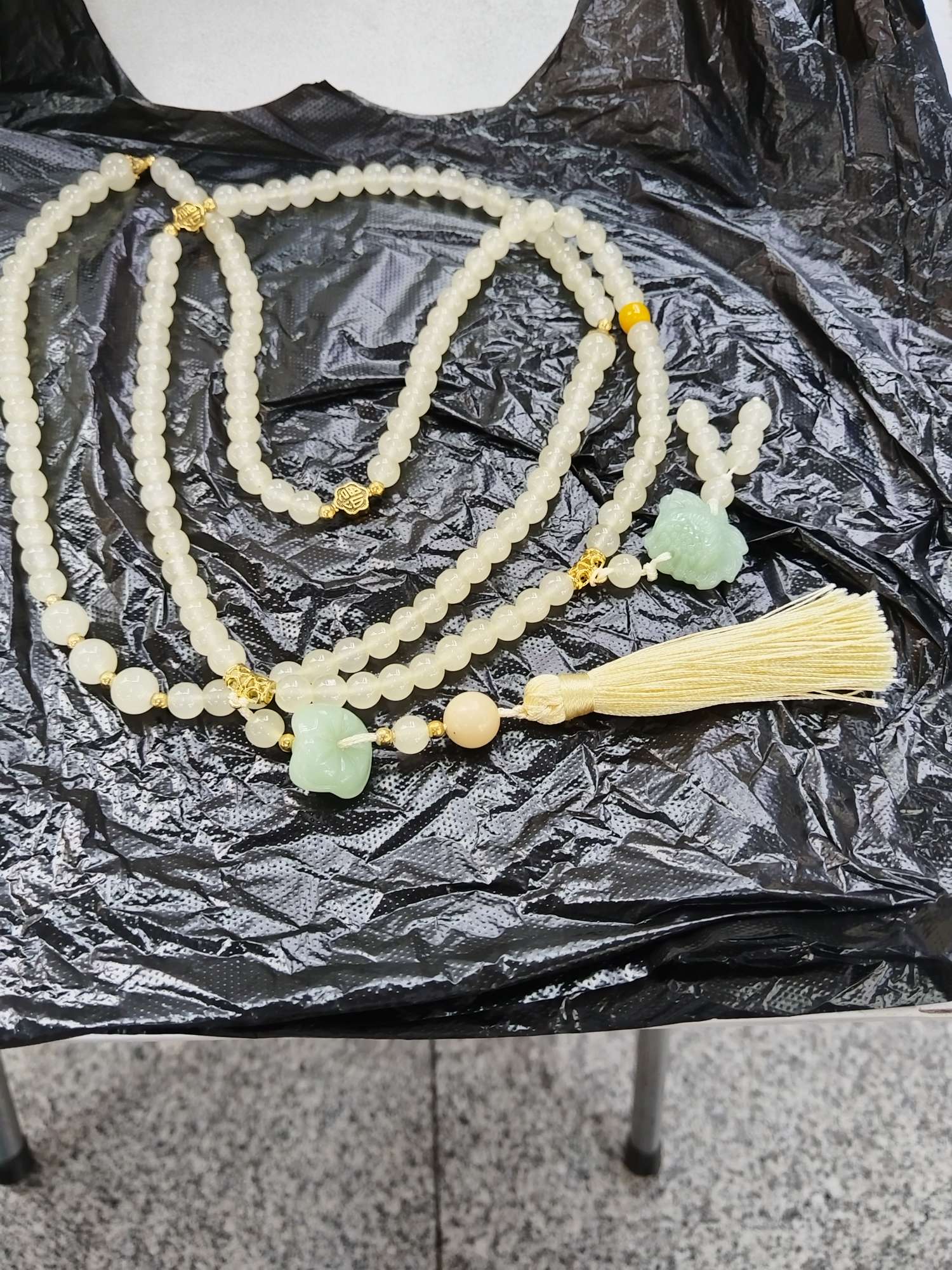 毛衣链淡水珠珍珠颗粒18k金饰品六毫米四耳朵爪钻衣饰挂链时尚百搭毛衣挂链毛衣链