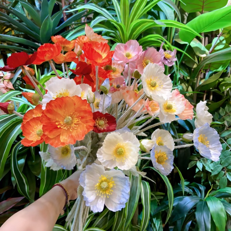 Factory store artificial flowers: 4 poppies, velvet flowers, home soft furnishings, wedding flower art, artificial flowers, fish beauty vase flowers Specification image