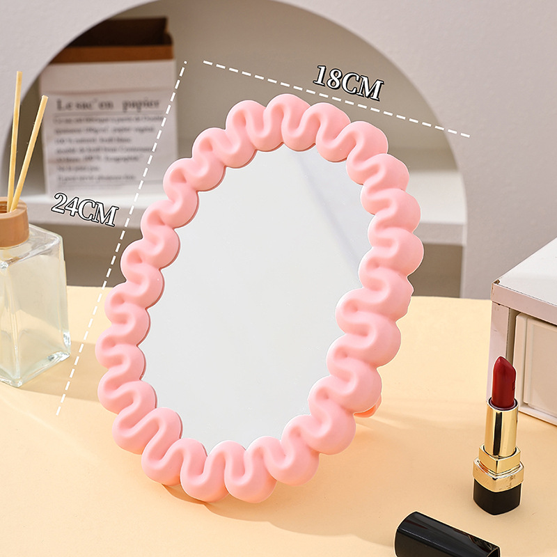 波浪边家用化妆镜个护美容镜梳妆镜台式镜子护肤镜简约时尚美妆镜子少女风学生宿舍用