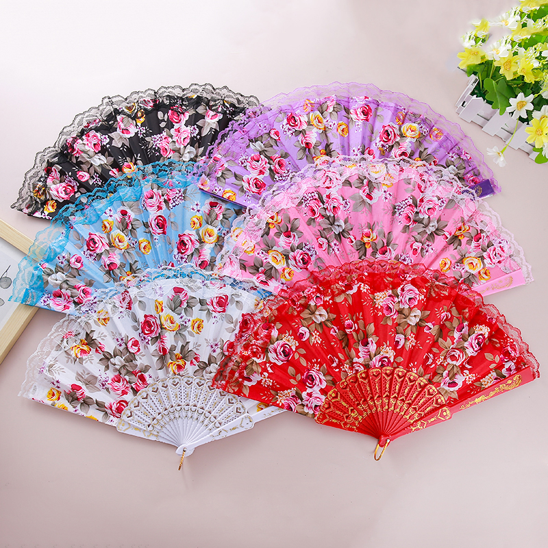 现货批发蕾丝扇子单层咏春舞蹈扇中国风扇子旗袍折扇汉服道具扇