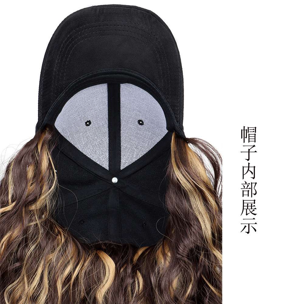 Wholesale of synthetic fiber wigs, women's baseball caps, one-piece medium-length water ripple baseball cap covers, and wigs in stock Specification image