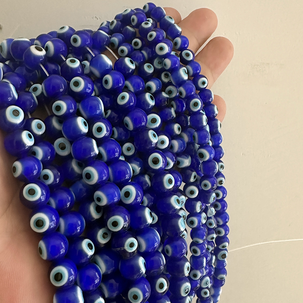 Blue-eye glass bead accessories, Devil's Eye straight hole round bead bracelet, necklace, keychain jewelry and accessories in stock Specification image