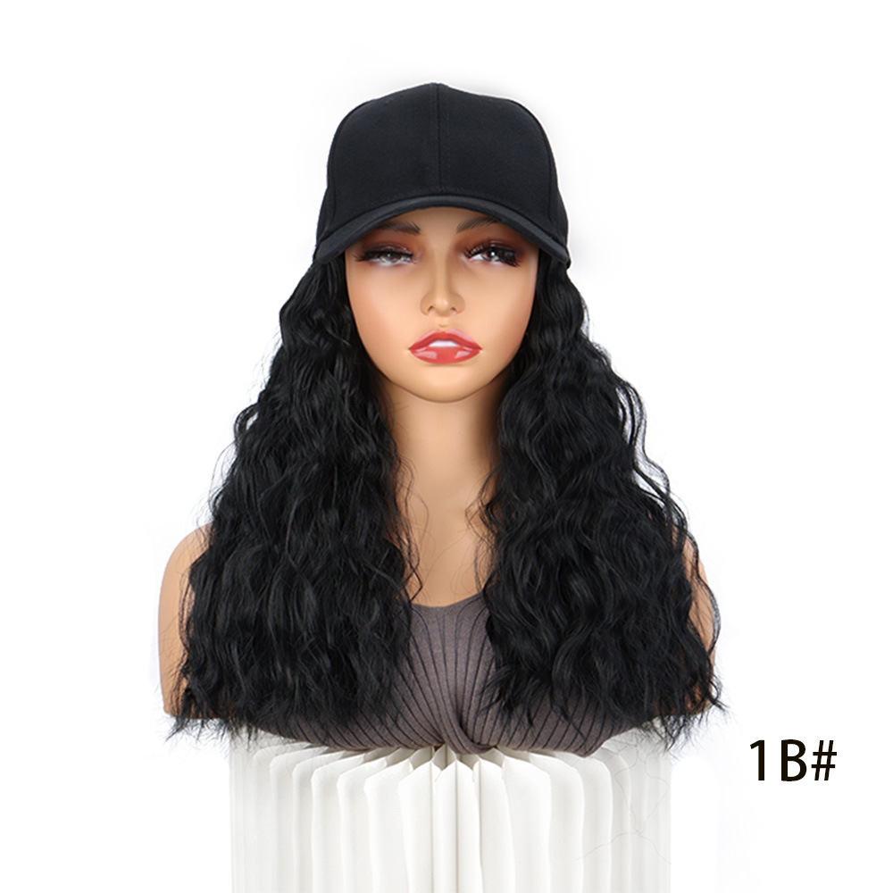 Wholesale of synthetic fiber wigs, women's baseball caps, one-piece medium-length water ripple baseball cap covers, and wigs in stock detail image 7