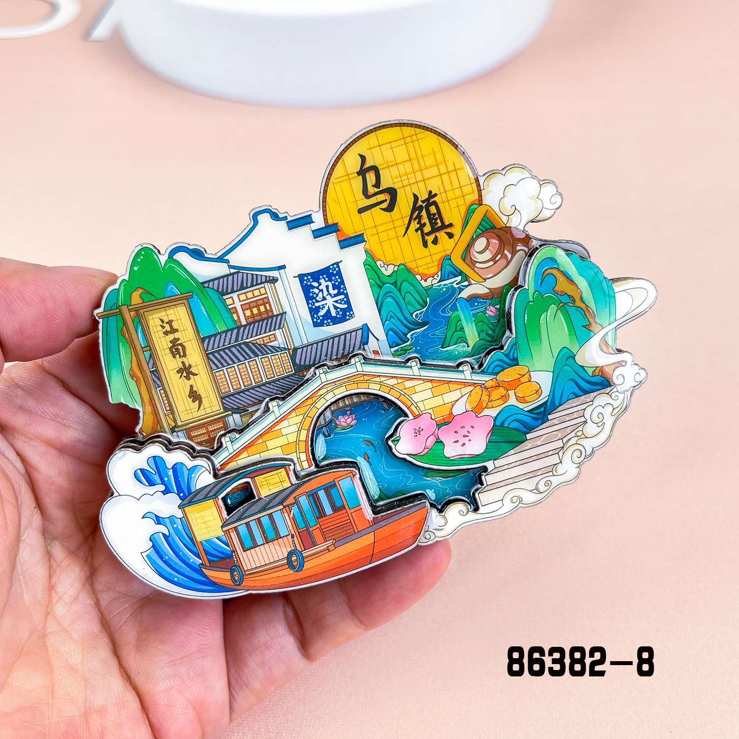 木质乌镇冰箱贴热门景区城市旅游纪念品文创国潮磁吸冰箱贴批发 详情图8