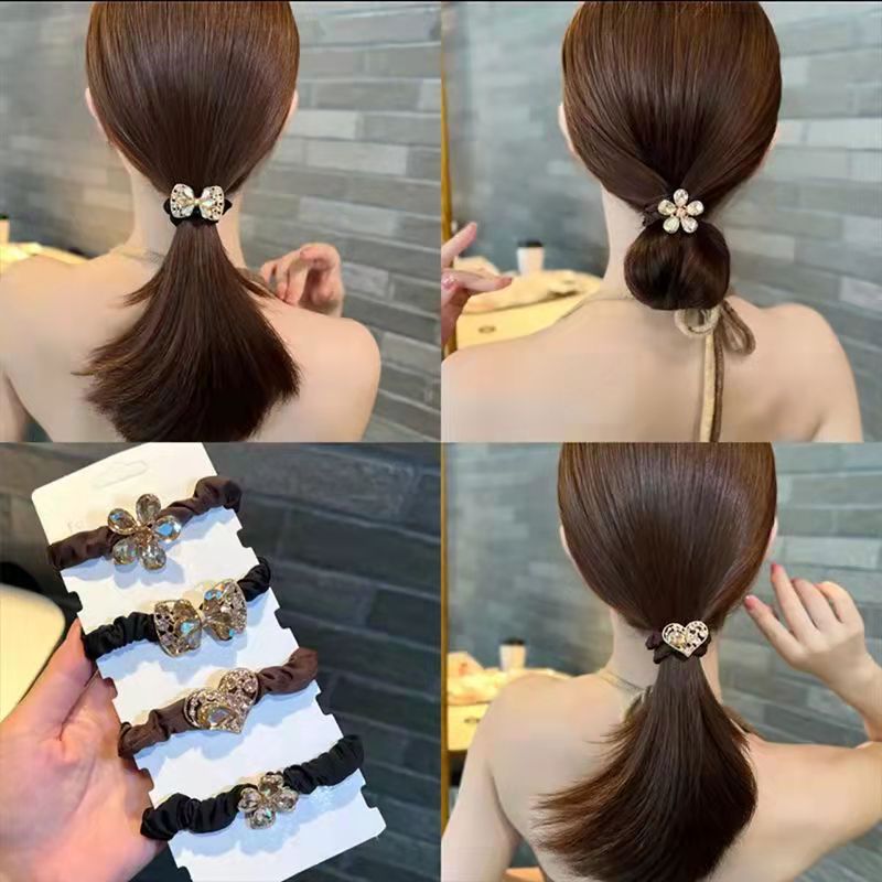 Korean version water diamond large intestinal hair band, elegant thick hair tie, hair accessory, bow, rubber band, geometric headwear, adult ponytail hair tie