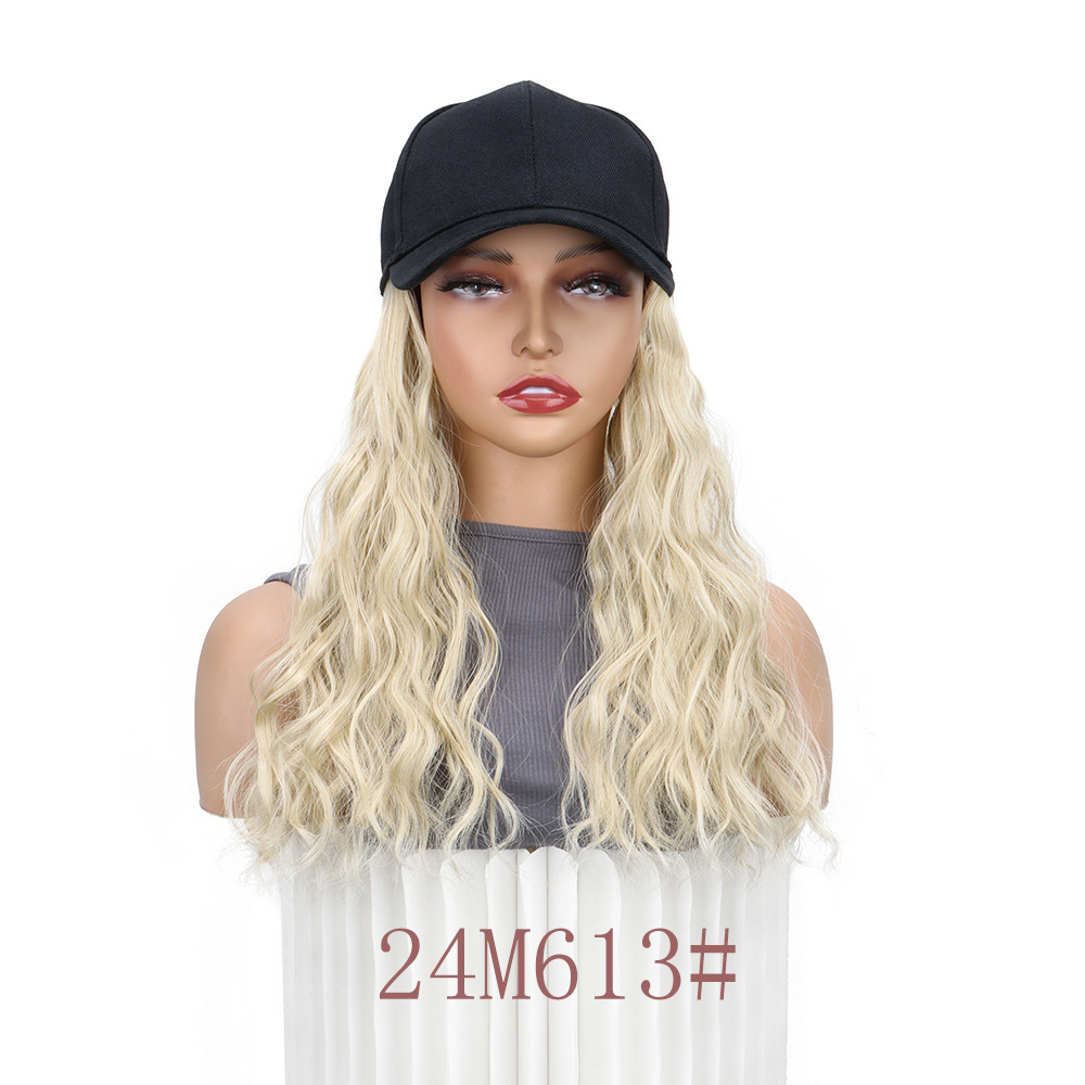 Wholesale of synthetic fiber wigs, women's baseball caps, one-piece medium-length water ripple baseball cap covers, and wigs in stock detail image 5