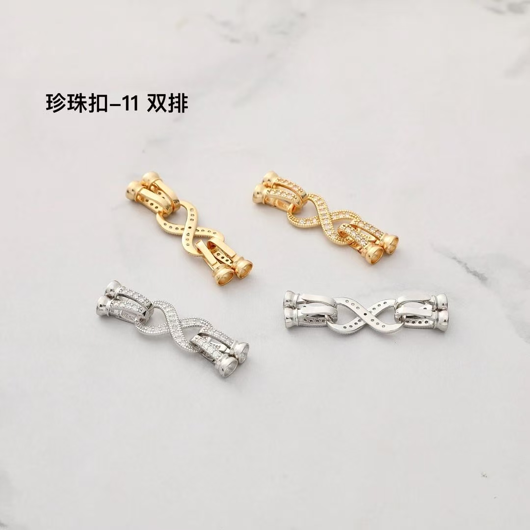 S925纯银8字双圈搭扣轻奢珍珠扣手工DIY串珠材料项链搭圆珠扣
