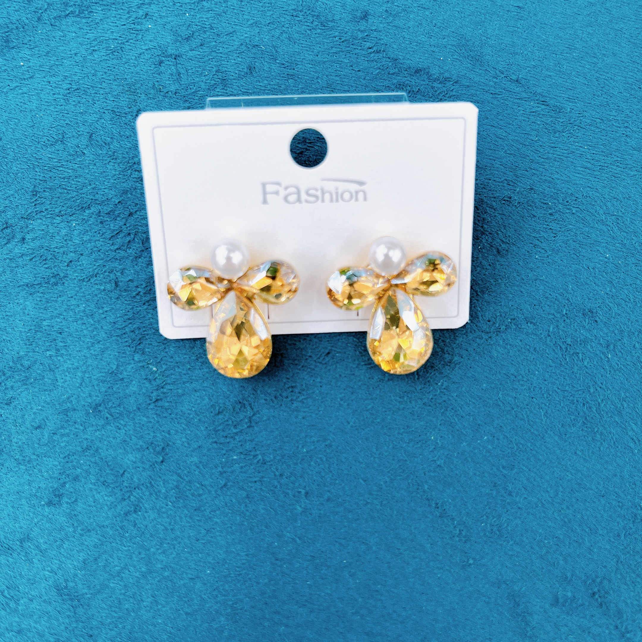 时尚耳饰简约香槟带珍珠三叶时尚耳钉气质百搭耳环潮流个性水滴饰品