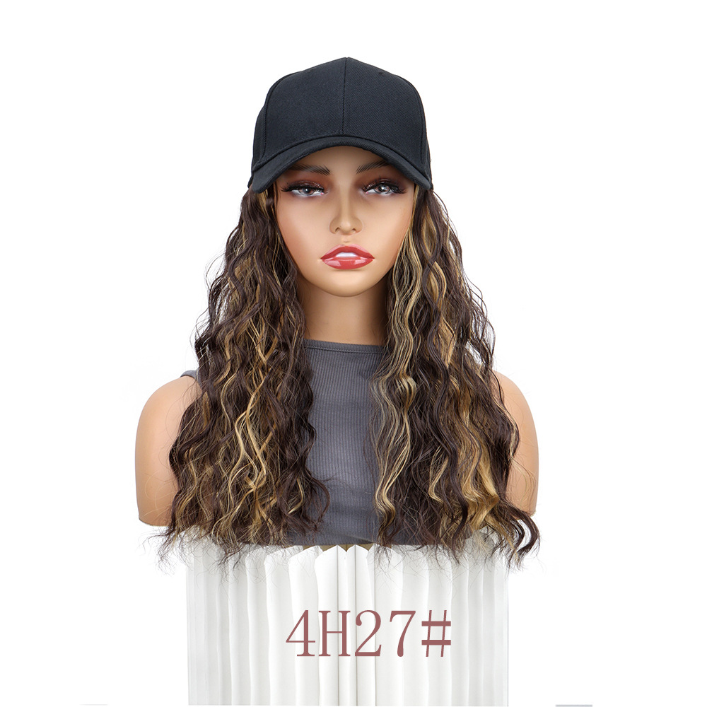 Wholesale of synthetic fiber wigs, women's baseball caps, one-piece medium-length water ripple baseball cap covers, and wigs in stock detail image 6