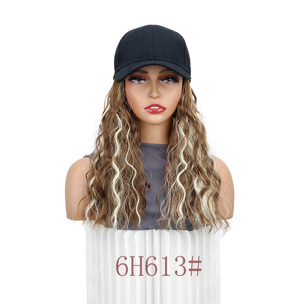 Wholesale of synthetic fiber wigs, women's baseball caps, one-piece medium-length water ripple baseball cap covers, and wigs in stock detail image 4
