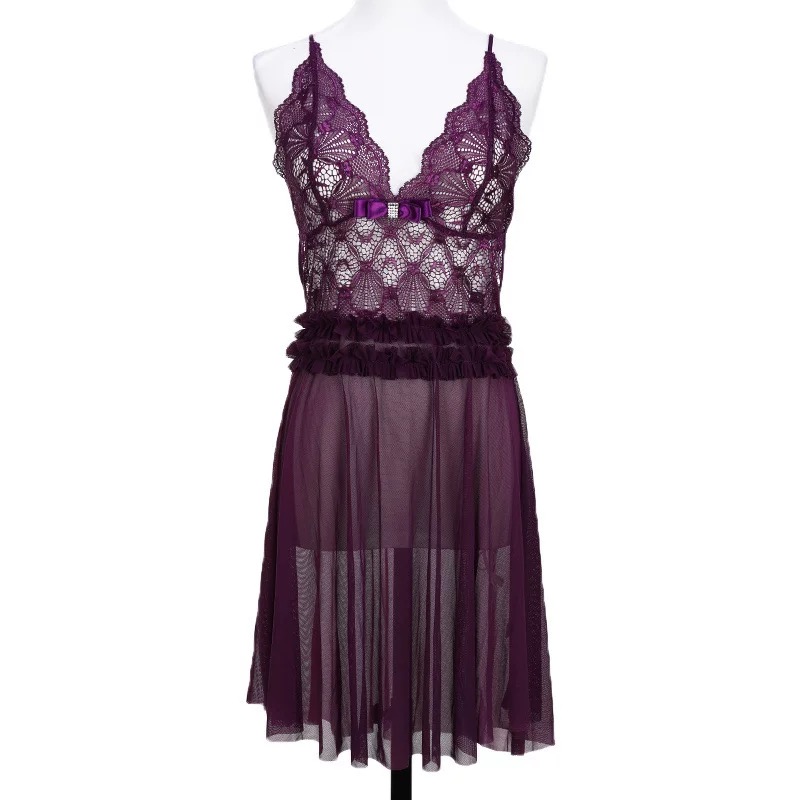 2025性感欧美短裙腰网纱吊带蕾丝睡衣睡裙迷人内衣新款睡衣