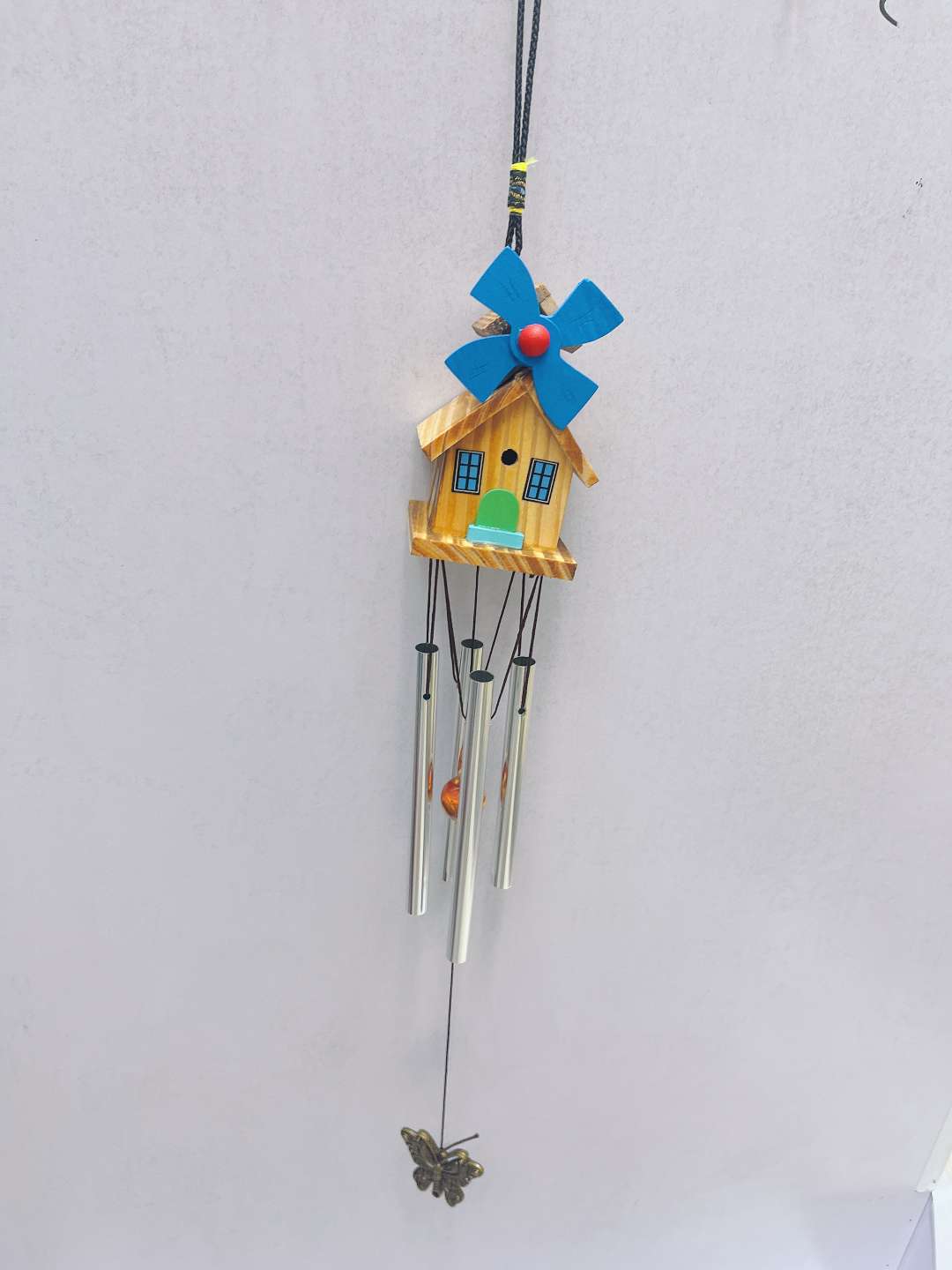 Rural life wooden wind chime log cabin pendant detail image 1