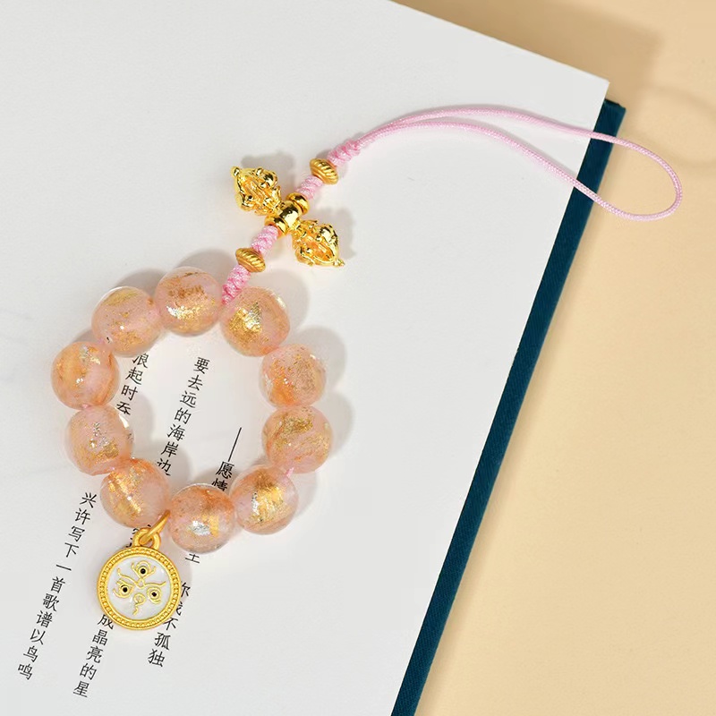 Wholesale of gold foil and glass God of Wealth Eye mobile phone chain bags from the manufacturer Specification image