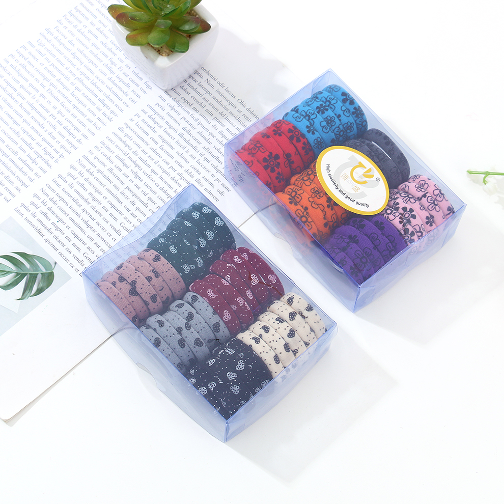 彩色简约百搭大气时尚无接缝发圈印花多款混装 高弹力发圈毛巾圈头饰不伤发 