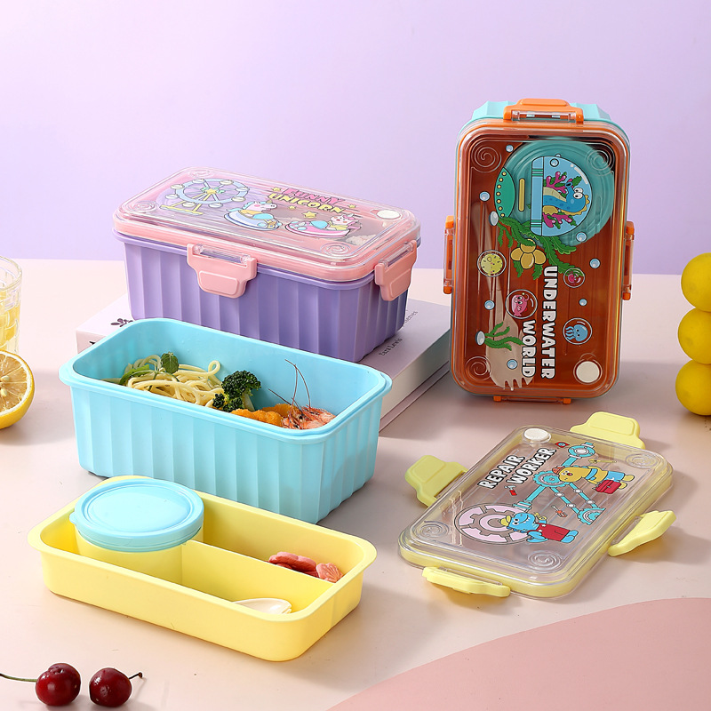 J35-7191 Cartoon Square Student Portable Sealed Lunch Box for Work Cartoon Square student portable sealed lunch box