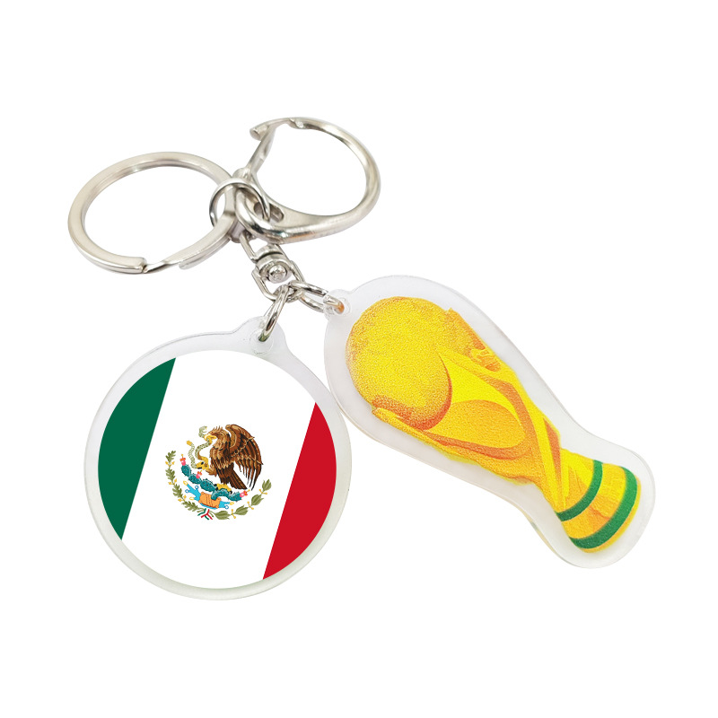 Chuangdong Flag 2026 World Cup Commemorative acrylic round keychain Mexican Flag World Cup Trophy Pendant Item Picture