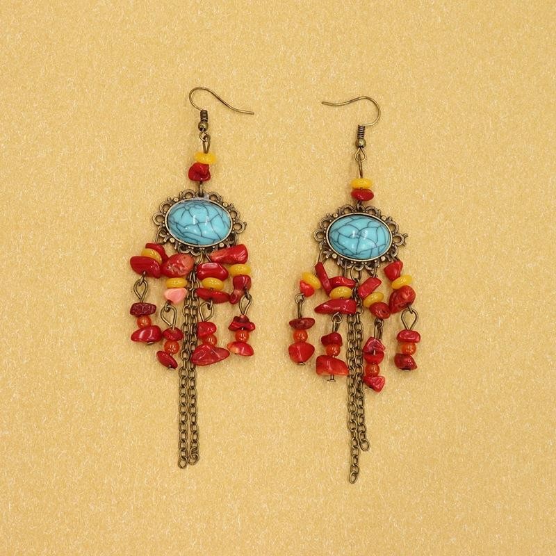 新品镂空太阳花异域风情手作复古波西米亚民族风耳环气质度假流苏耳钉