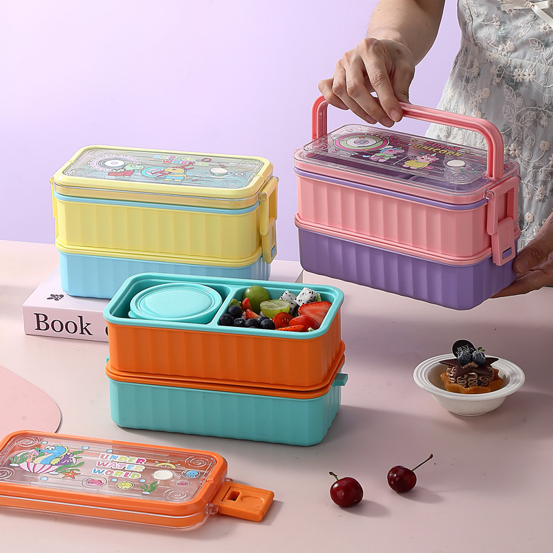 J35-7191 Cartoon Square Student Portable Sealed Lunch Box for Work Cartoon Square student portable sealed lunch box details Picture